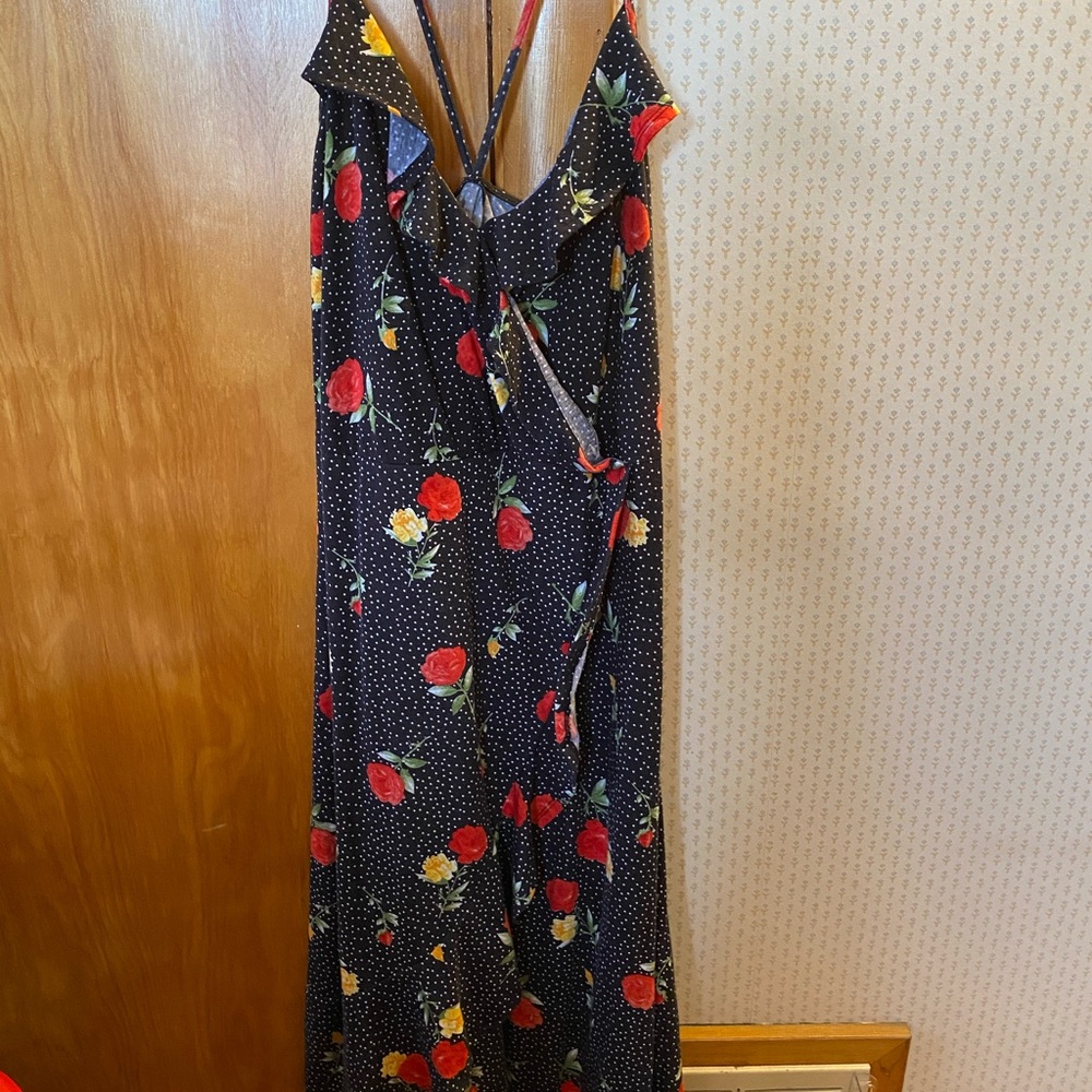 Long polka dot floral spaghetti strap dress